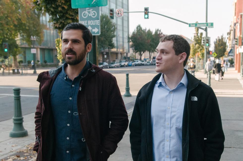 Tim Egkan (left) and David Garcia (right) in downtown Stockton in January 2015.