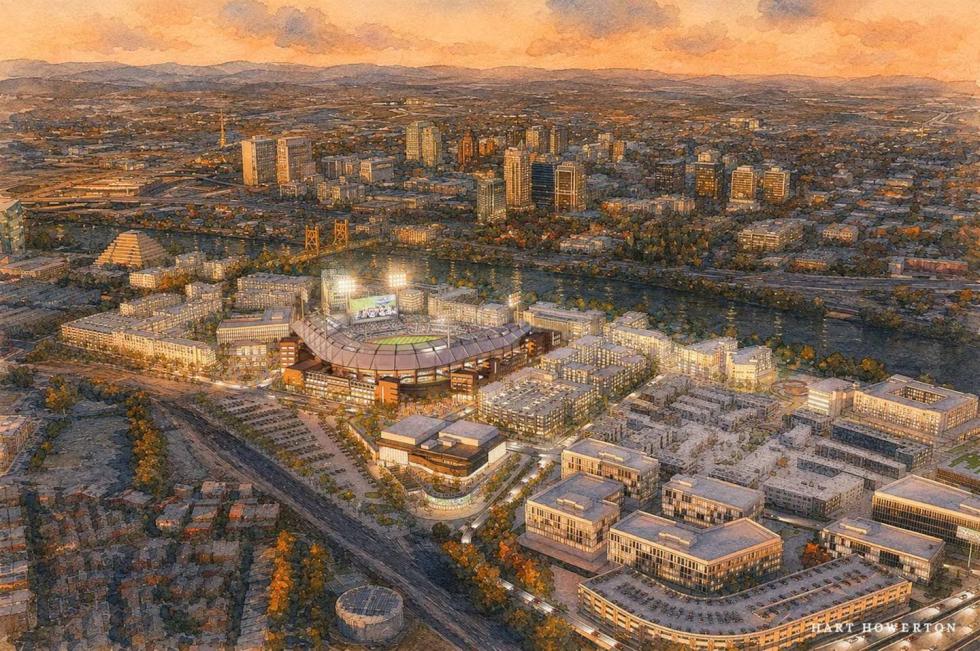 “The Sacramento Pitch” campaign included renderings for a possible MLB stadium and surrounding development in West Sacramento. (Courtesy rendering)