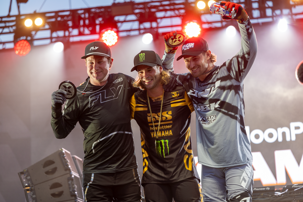 Moto X Best Whip medalists with their hardware on Friday, June 26: gold, Julien Vanstippen; silver: Tom Parsons; and bronze: Wyatt Fontanot.