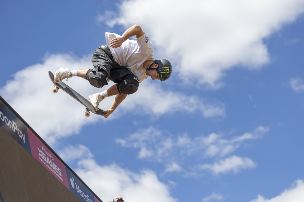 XC Los Angeles’ Tom Schaar earns a Bronze medal during his Men’s Vertical Best Trick Finals run at the X Games in Sacramento June 27, 2026. (Photo by Steve Martarano)