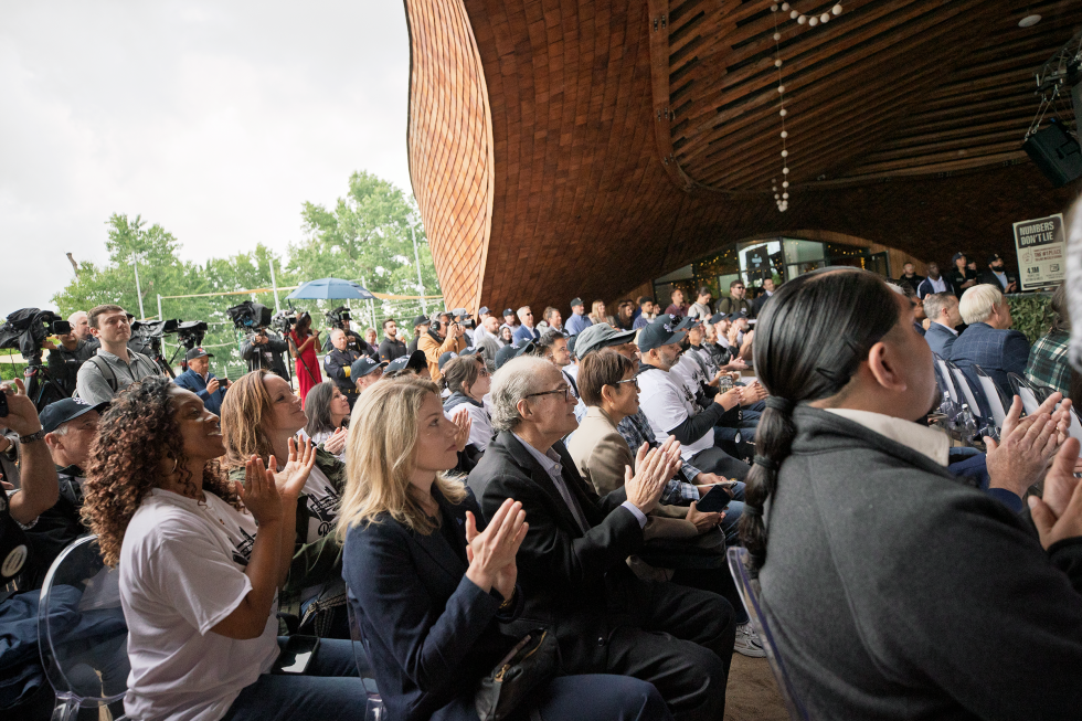 The May 28 packed news conference at Drakes: The Barn was packed. (Photo by Steve Martarano)