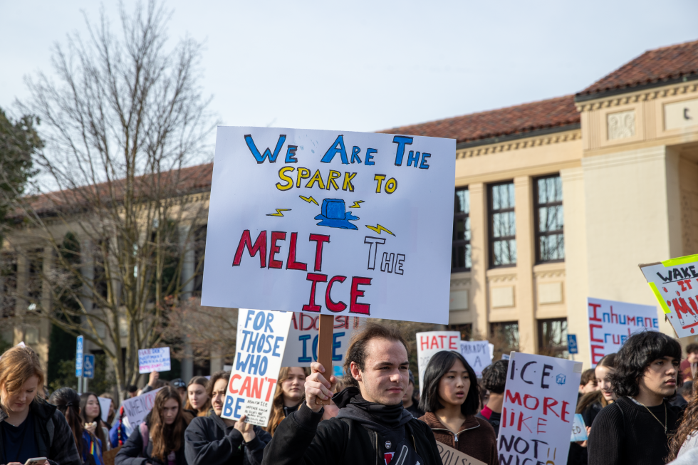 McClatchy High School students march from the school to the 4th Avenue/Wayne Hultgren Light Rail station during the Jan. 30 ICE OUT! national protest.