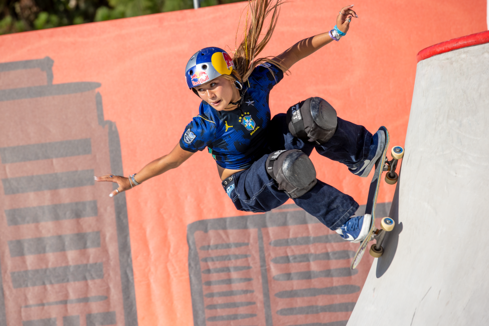 Olympic medalist Sky Brown with XC São Paulo takes to the sky during the Women’s Skateboard Park finals during the X Games on Friday, June 26.