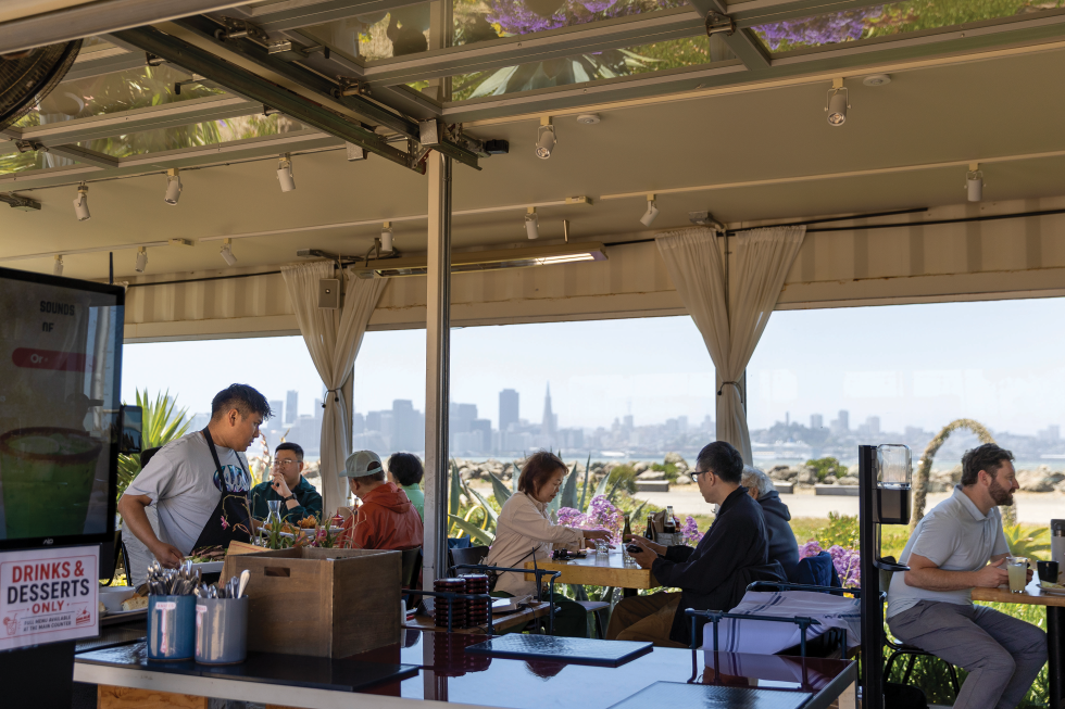 Diners grab lunch at Mersea Restaurant and Bar, Treasure Island's first restaurant, which opened in 2018. (Photo by Steve Martarano)