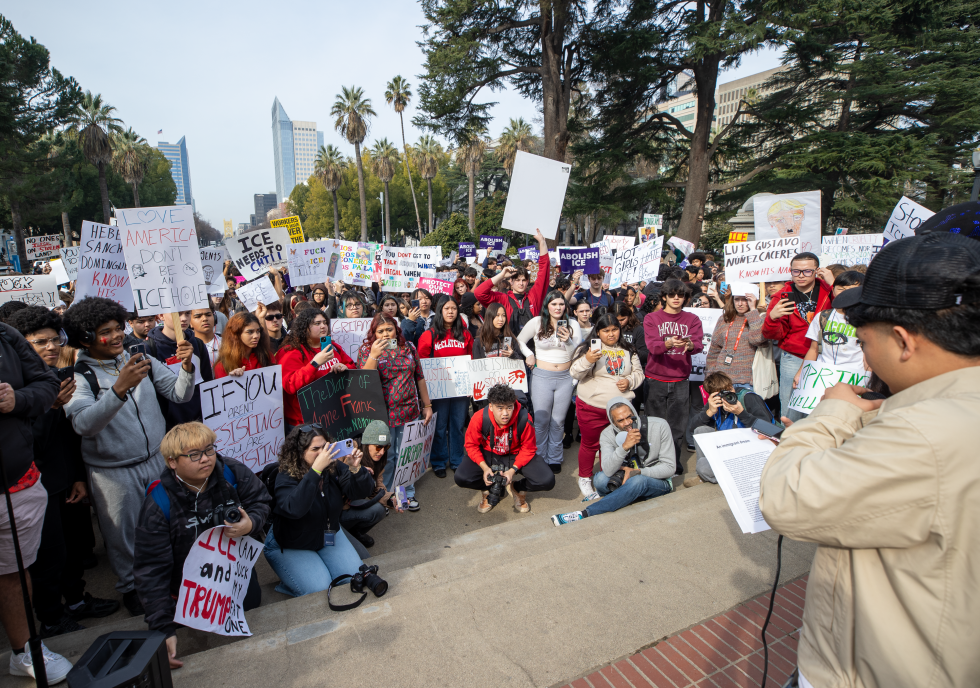 Protesters rally at Sacramento’s State Capitol during the Jan. 30 ICE OUT! national protest.