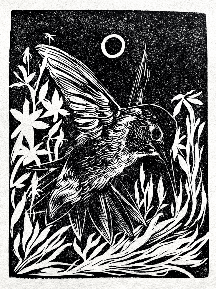 “Magical Being” is one of a series of prints featuring the hummingbird, a symbol for Muñoz of the connection to loved ones who have passed away. (Photo courtesy of Jazel Muñoz)