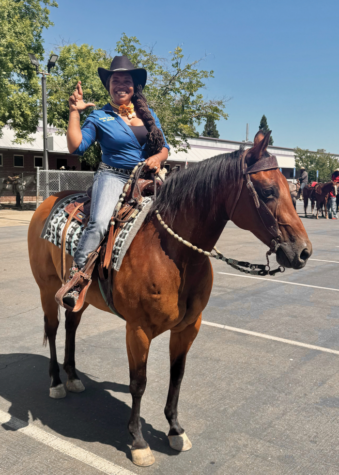 Kairis Joy Chiaji on her mare Namib at July’s Black Cowboys Parade and Festival in Oak Park. (Photo by Helen Harlan)