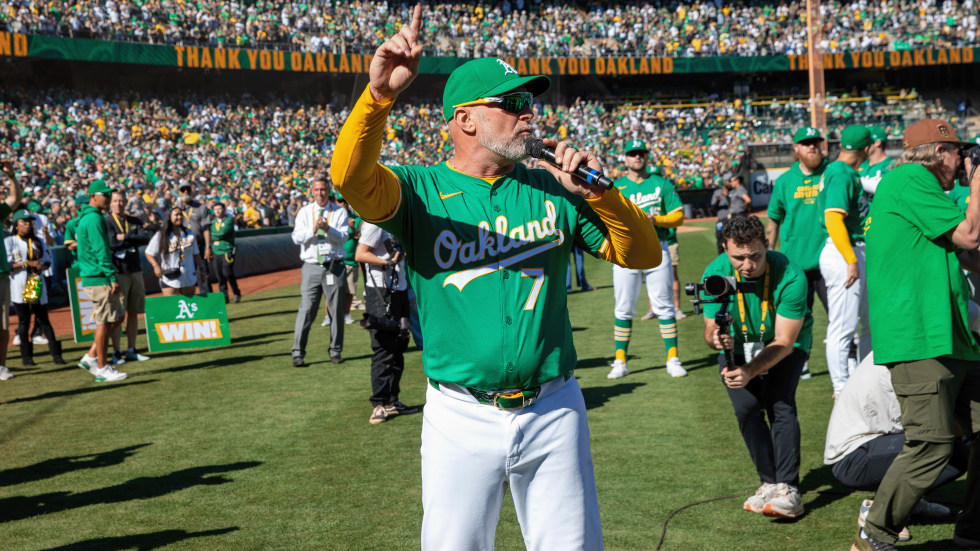 While Oakland’s own Tower of Power’s “So Very Hard to Go” played on the stadium loudspeaker, manager Mark Kotsay grabbed the microphone and addressed a crowd that wouldn’t leave. “To the staff who dedicated their lives to the Oakland A's, especially those who aren’t coming with us, I am forever grateful,” Kotsay said.