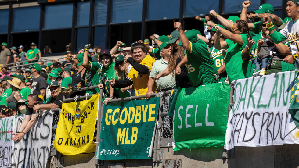 Fans in section 149 of the right-field bleachers at the Oakland Coliseum, are known for their array of signs and fervent support of the team, which was in full affect for the A’s final game on Sept. 26.