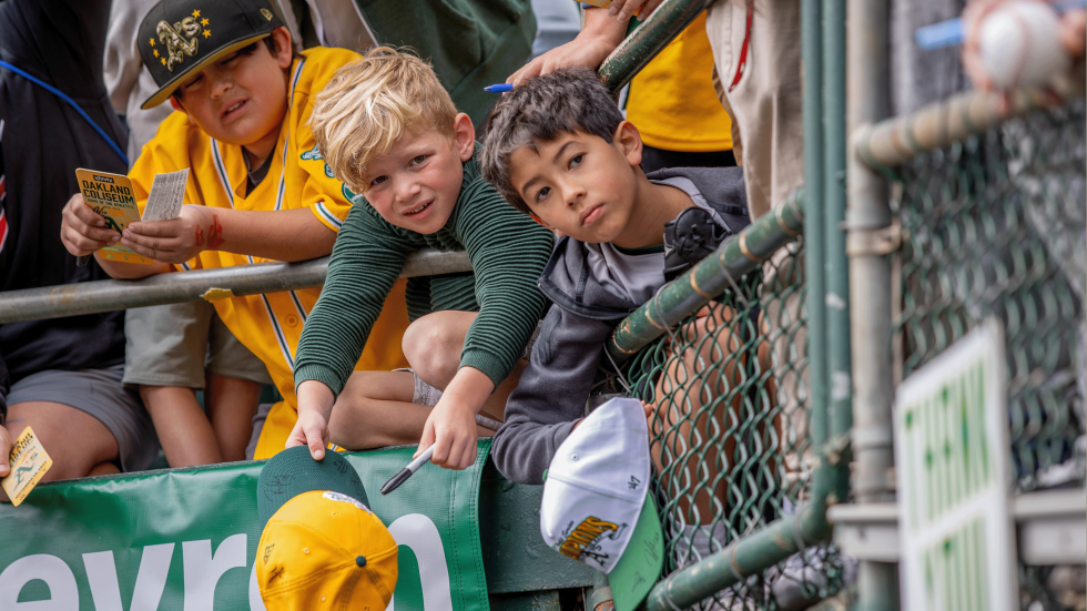 Young fans getting their last chance for an Oakland A’s autograph before the Sept. 26 finale at the Coliseum.