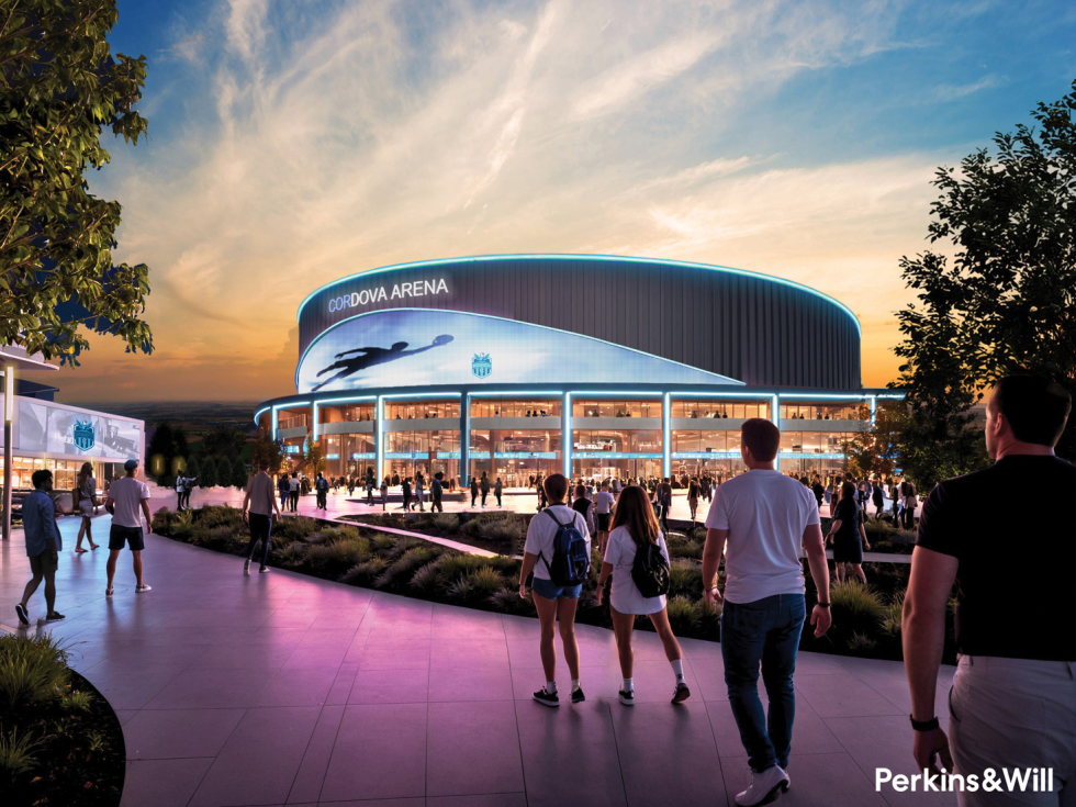 Construction is expected to start soon on a 7,500-seat indoor soccer arena and entertainment complex in downtown Rancho Cordova, referred to as DOVA. (Courtesy rendering)