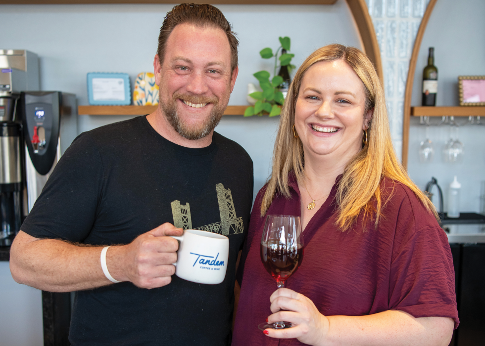 Karly Worl (right) worked in tech but wanted a more in-person experience, so she started Tandem Coffee & Wine in East Sacramento with her business partner Lucas Thompson (left).