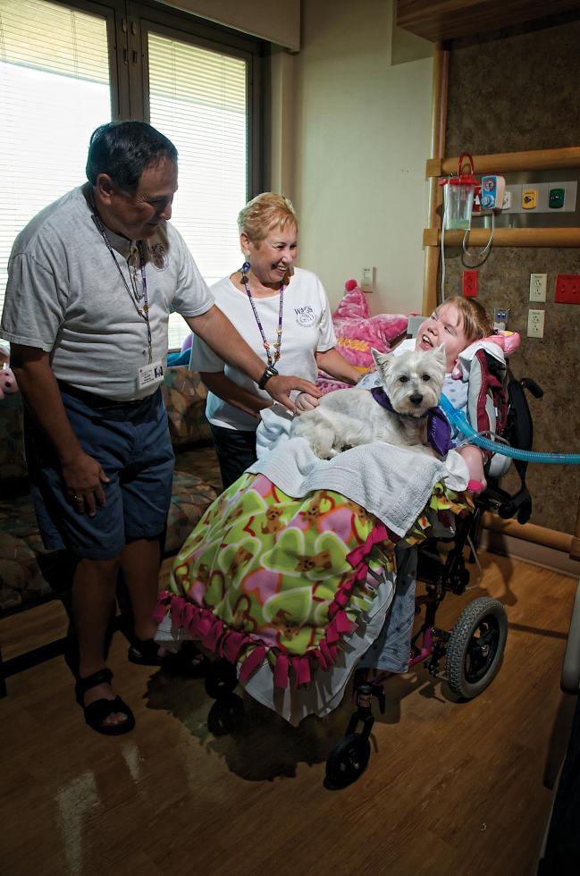 Heather Phillips has been in the hospital for nearly five years. She is visited regularly by Sherm and Sandy Waldman and their West Highland white terrier as a part of a palliative care program at Sutter Roseville Medical Center.  