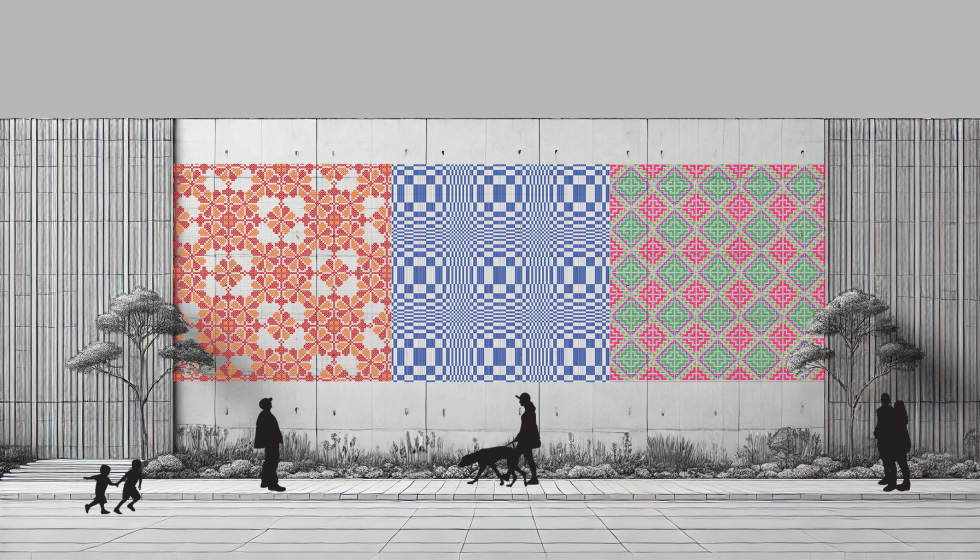 This spring, artists will unveil the city’s first textile mural across the vast wall of Valley Hi-North Laguna Library in south Sacramento. (Rendering courtesy of Culture Through Cloth)