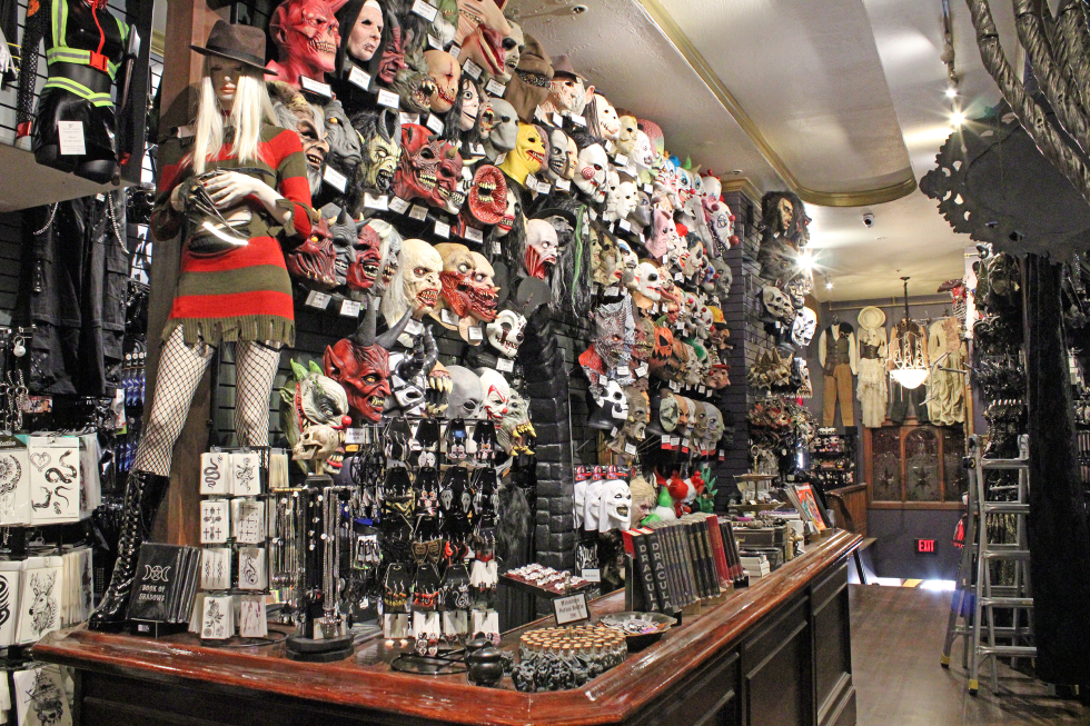 Masks and accessories on display on the third floor of Evangaline’s Costume Mansion.(Photo by Jacob Peterson)