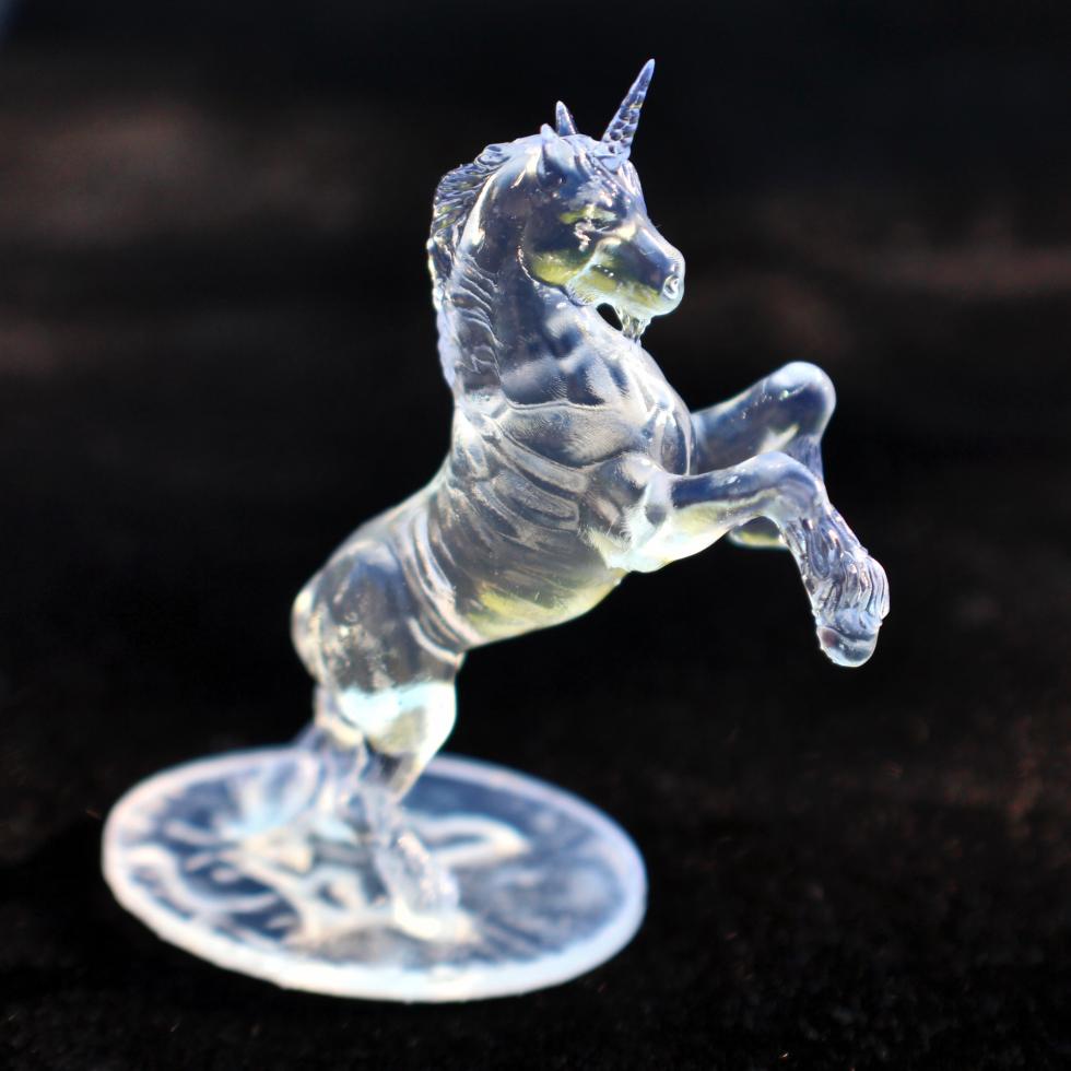 Audrey Hawkes and her husband, James Geary, run the 3D printing service Simon's Magic Shoppe out of their home. Customers can send digital files to be printed as miniatures like this unicorn. (Courtesy photo)