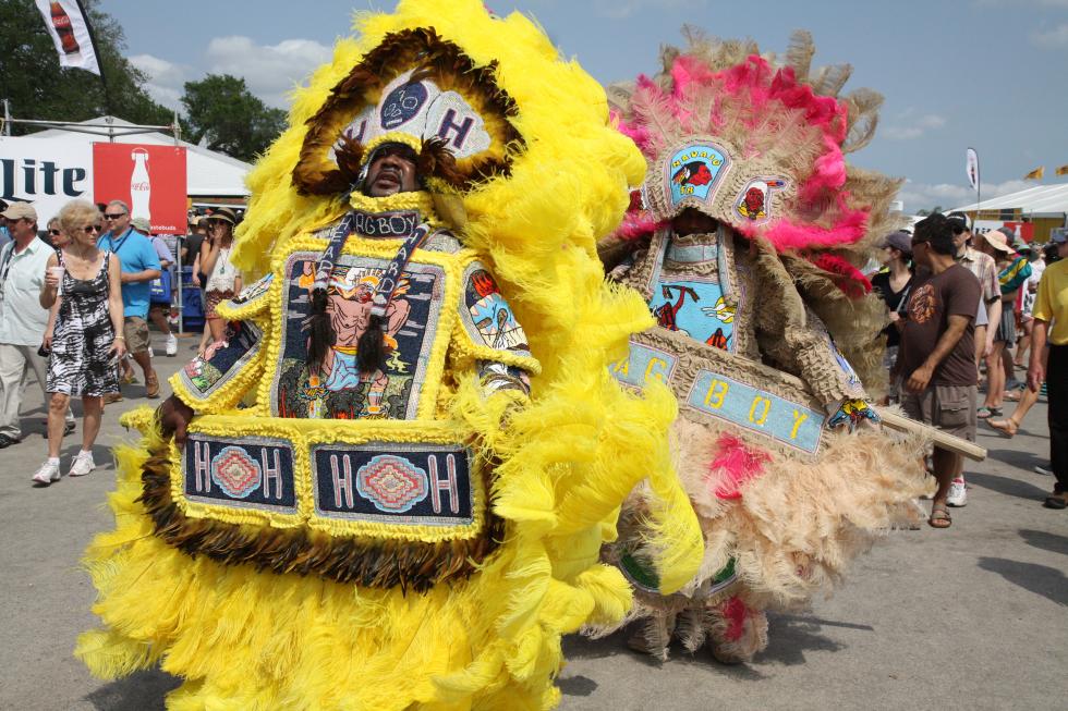 Mardi Gras Indians at New Orleans Jazz Fest 2014. (Photo by kowarski via Wikimedia Commons, licensed under CC BY 2.0)
