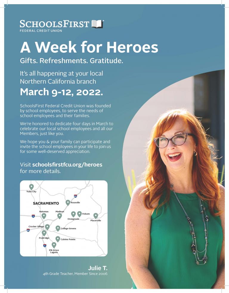 SchoolsFirst FCU Heroes Week at All Northern California Branches