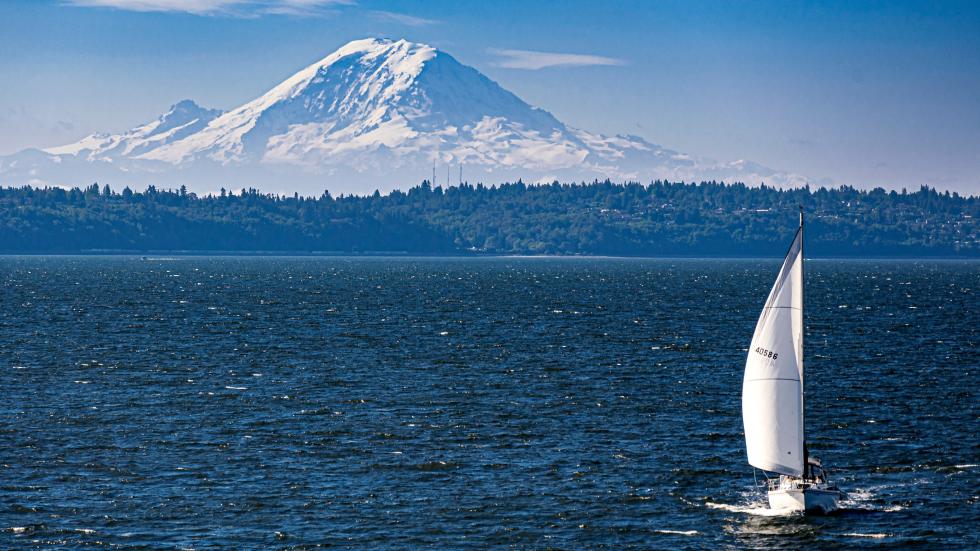 A view of Mount Rainier from the Puget Sound.