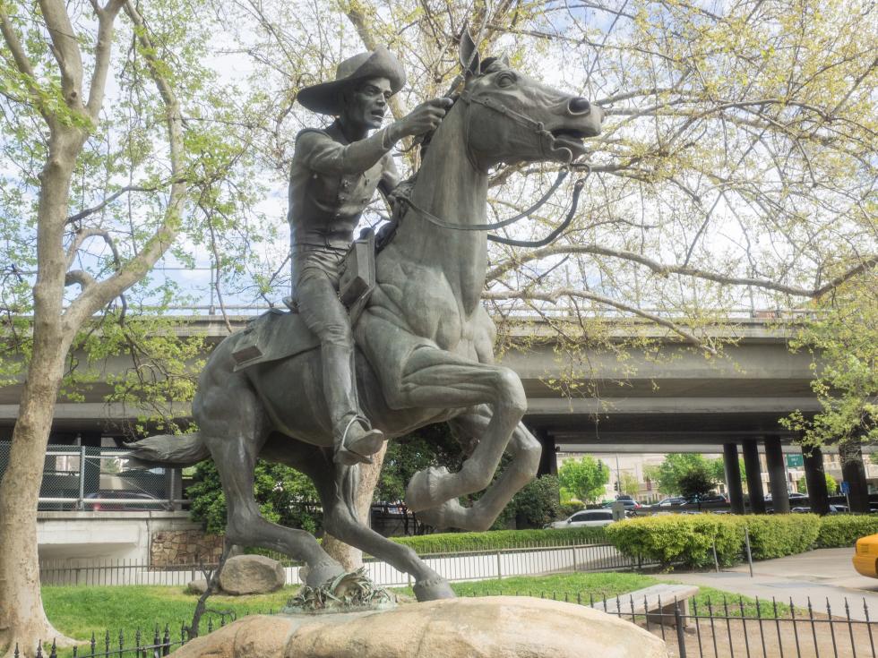 The statue by Thomas Holland memorializing the Pony Express in Old Sacramento was dedicated June 4, 1976, by the Sophie P. Comstock Memorial Committee as part of the bicentennial celebrations that year. (Shutterstock photo)