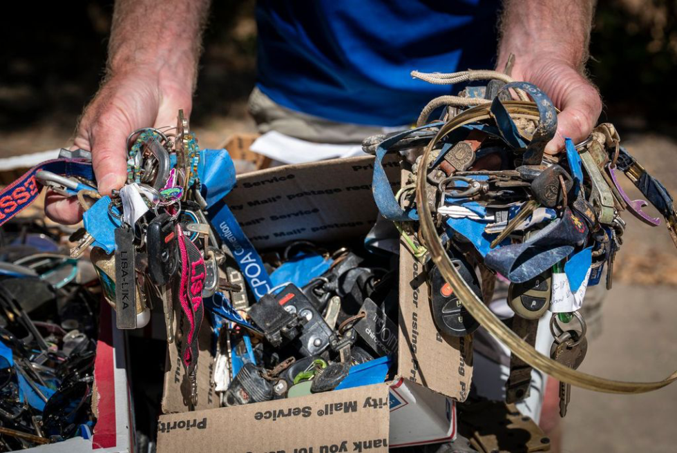 Each unclaimed key in Bly’s collection represents somebody’s bad day — and a good day for Bly, who enjoys the thrill of the underwater hunt. (Photo by Gabriel Teague)
