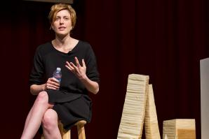 Greta Gerwig delivering her keynote speech at the annual Metro Edge Emerge Summit on March 18. 