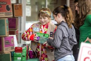 Claire Simon sells Girl Scout cookies