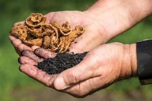 Walnut shells are turned into biochar at
Dixon Ridge Farms.