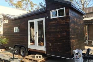 Chris Silva's tiny home during construction. The siding and roof are completely done. 