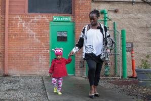 Following breakfast at Maryhouse, Lanisha Jean and her daughter Khloe will spend the day at Women’s Empowerment where Lanisha, a graduate of the program, will use the computers to job hunt before returning to the VOA shelter where they sleep.