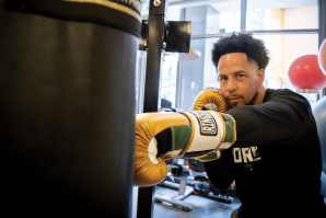 Dr. Luke Wood in the boxing room at The Well, the multi-purpose gym facility at Sac State. (Photo by Terence Duffy)