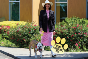 Camille Zapata is digital director for Gov. Gavin Newsom. This pit bull was named Graham Cracker because of the brown “crumbs” sprinkled on his forehead. (Photo by Fred Greaves, expanded with Adobe)
