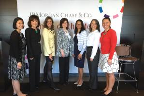 Senior leaders at JPMorgan Chase after a Women on the Move career seminar led by Dalila Wilson-Scott, head of Global Philanthropy and president of the JPMorgan Chase Foundation (third from right).