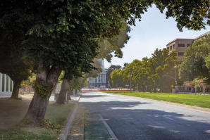 The once-lively Capitol Mall has been largely vacant during the work week as state workers worked from home. (Photos by Wes Davis)