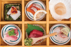 Azayaka Japanese Fusion in Sacramento serves an accessible, French-inspired version of omakase, as well as simpler sets like this small sashimi box. (Photos by Gabriel Teague)