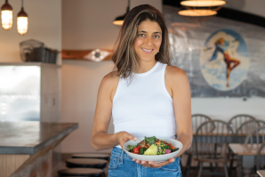 Lodi Airport Cafe chef and owner Jennifer Kupka, whose father owns the airport, says the salmon bowl is her best seller. (Photo by Gabriel Teague)