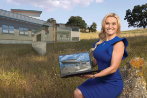 Chelsea Pozar, president of Studio W Architect, displays an AI concept for a home. (Photo by Rudy Meyers, concept by Studio W Architects)