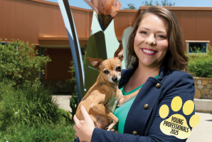 Nichole Baxter is director of business development at California American Water. Angel is a Chihuahua who came in with three other dogs from the same family when their owner passed away. (Photo by Fred Greaves, expanded with Adobe)