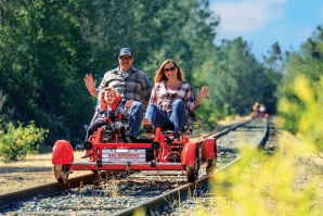 Traveling at a leisurely top speed of 15 mph, the 8-mile round trip starts at the station in Ione and glides through the rolling foothills of the Sierra Nevada, an area that was filled with miners during the Gold Rush. (Photo courtesy of Rail Explorers)