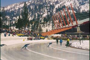 Speed skaters at Squaw Valley during the 1960 Olympics Speed skaters at Squaw Valley during the 1960 Olympics