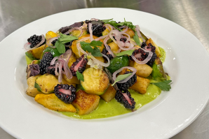 Ella chef Jamie Rathburn drew on her mother's backyard summer bounty of zucchini and blackberries to combine the two with ricotta gnocchi for the second course at the Tower Bridge dinner. (Photos by Judy Farah)