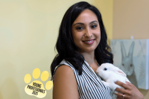Charanjeet “Charlie” Kaur Tiwana-Purewal is COO, president and co-founder of KozPure Development. This cuddly bunny is one of the few non-cat or dog residents of Bradford Animal Shelter. (Photo by Fred Greaves, expanded with Adobe)
